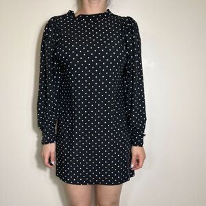 Zara Black and White Polka Dot Long Sleeve Dress Size Small